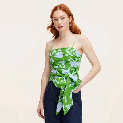 Kate Spade x Target Floral Ruched Crop Top Green White Linen Blend