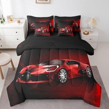 Sports Car 7 Piece Bedding Set Red Race Car Comforter Set with Sheets for Boy...