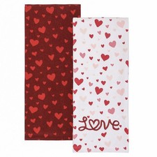 Celebrate Together Set Of 2 Kitchen Hand Towels Valentines Day Love Red Pink NEW