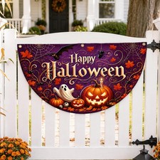 Happy Halloween Bunting Flag, Pumpkin Ghost Porch Banner, Spooky Fall Yard Decor