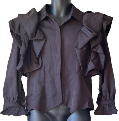 RUNWAY Brand Dramatic Puffed Sleeves Black Blouse L   Ma Cherie Cosplay Goth