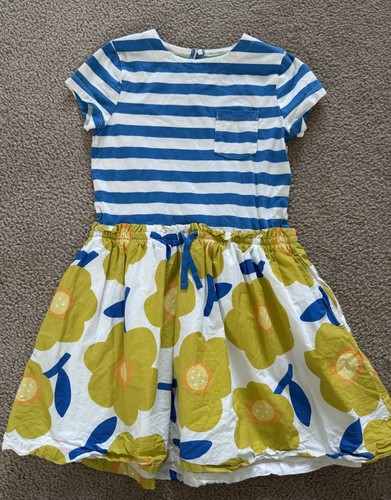 Mini Boden Blue And Yellow Floral Hotchpotch Mixed Print Dress Girl Size 9 / 10