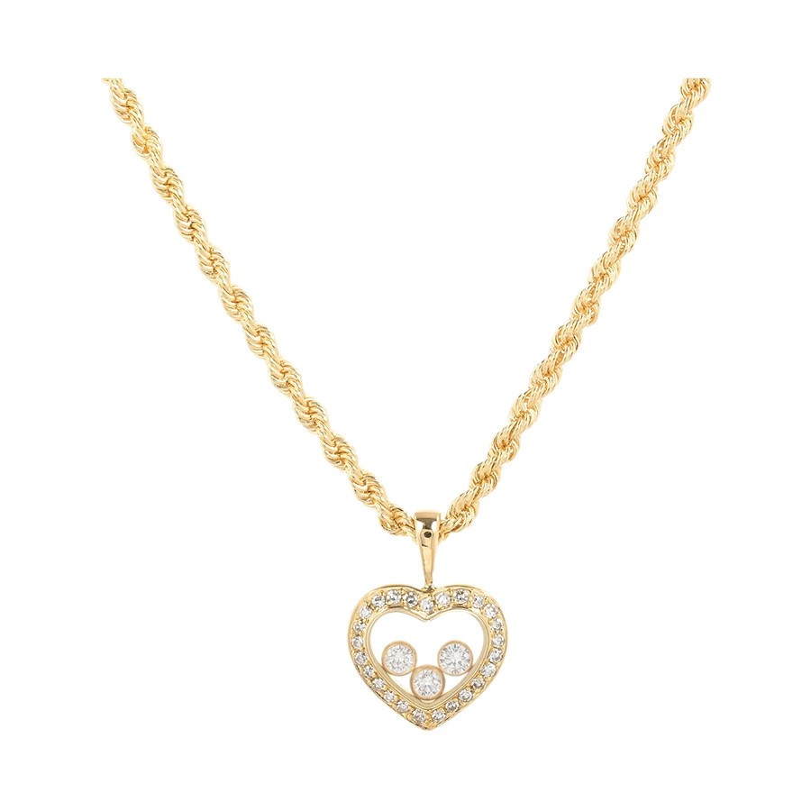 AUTH CHOPARD HAPPY DIAMONDS HEART NECKLACE AU750 18K YELLOW GOLD DIAMOND WOMEN'S