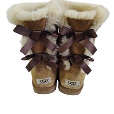 UGG Bailey Bow Boots Women's Size 8 Brown Suede Shearling Fur Lined Mid Calf