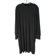 Susan Graver Liquid Knit Long Blouson-Sleeve Mock-Neck Dress A623505 Black Sz 3X