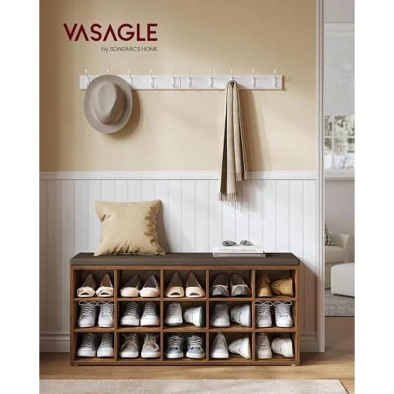 Shoe Bench W/ Cushion 15 Compartments Entryway Storage Padded Seat Furniture New - Image 2 of 4