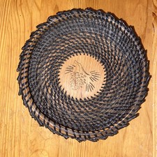 6  Pine Needle Basket Round Wood Cutout Of Pine cone NEW signed