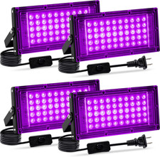 4 Pack 50W Black Light, LED Blacklight Flood Light with US Plug and Switch, Blac