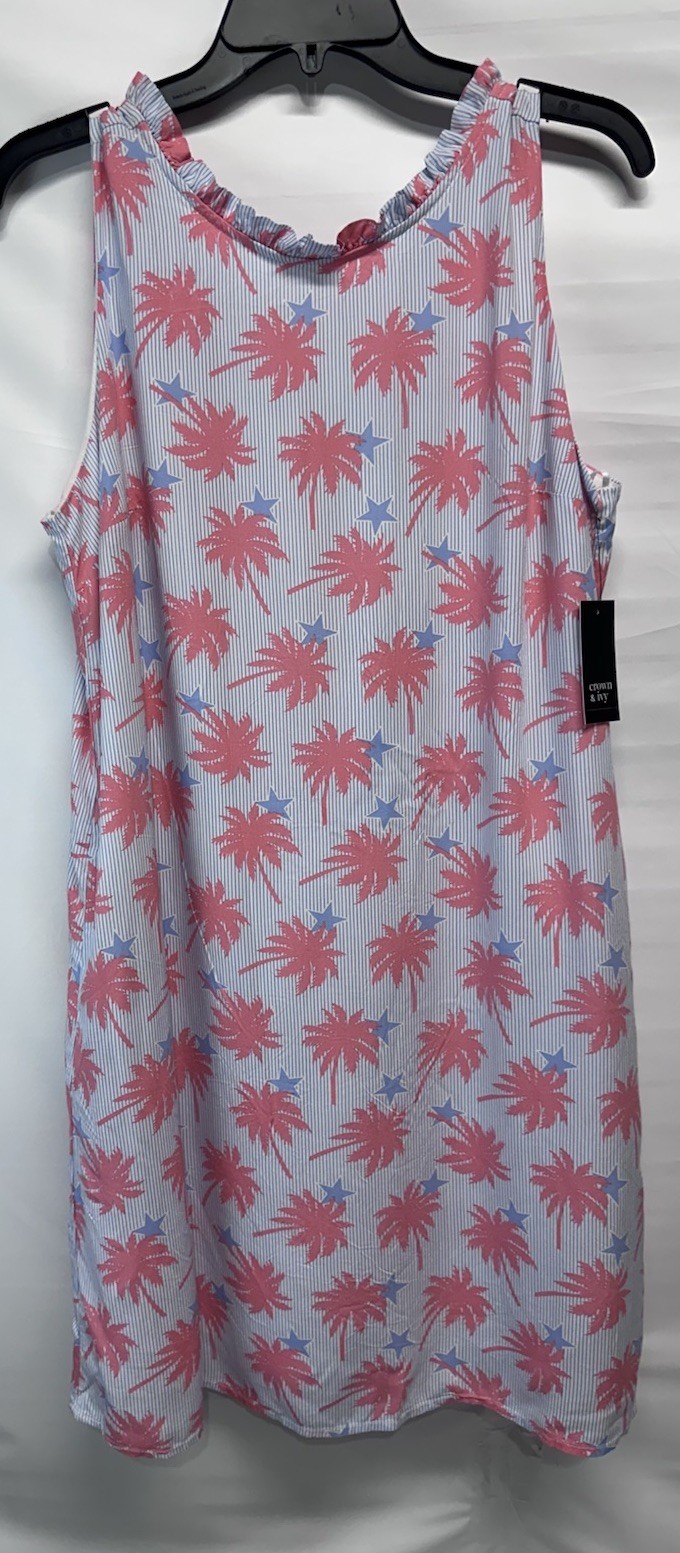 Crown & Ivy Tropical Summer Vacation Shift Dress Cotton Rayon Pockets NEW Size 8