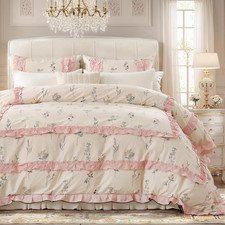 Pink Ruffle Duvet Cover Set King Size 100 Washed Cotton Cute Floral Comforter C