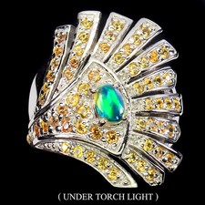 925 Sterling Silver Ring Oval Fire Opal Sapphire Gemstone No USA Import Fees