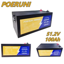 POERUNI 51.2V 100Ah LiFePO4 Lithium Backup Battery BMS For Solar RV Golf Carts