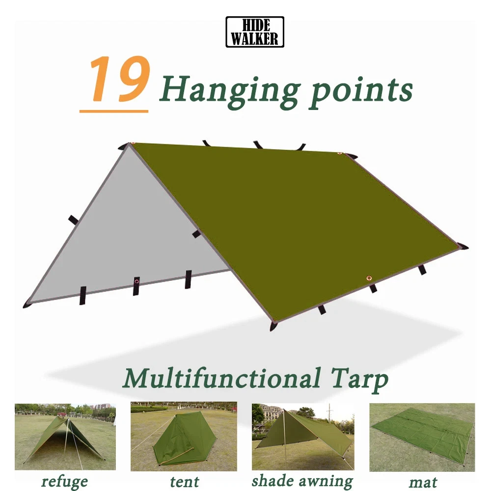 Waterproof Tent Tarp 19 Hang Points Survival Tent Outdoor Camping Tactical Sun