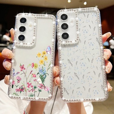 Diamond TPU Flower Case For Samsung A56 A16 A15 A35 S25 S24 S23 S22 Ultra Cover