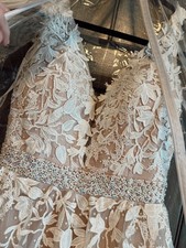 Sherri Hill 11335 Ivory Nude Beaded Lace Formal Wedding Prom Dress