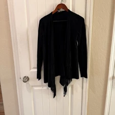 I.N.C. Black Faux Suede Fringe Cardigan - Size M