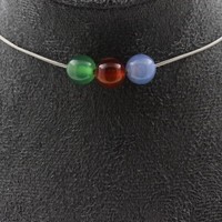 Halskette 3 Perlen Multicolor Achat 8 Mm. Edelstahlkette Halskette Fem