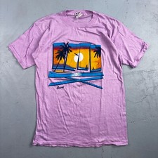 Hawaii Graphic Single Stitch VTG T Shirt Sunset Palm Trees Purple 90s Graphic