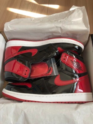 Nike Sneakers Shoes Jordan1 Patent Black Red High Cut Size Men's US9 / JP27 NEW