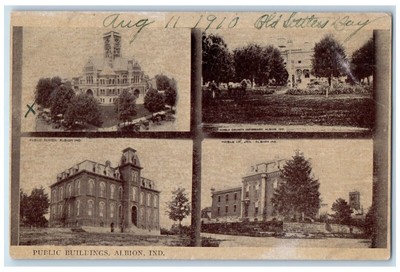 1910 Public Buildings Albion Indiana IN Multiview Posted Antique Postcard