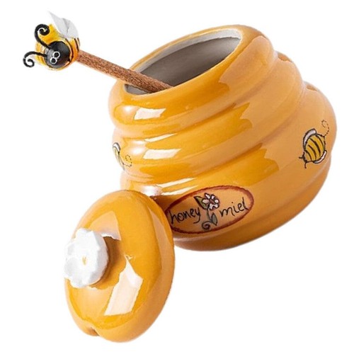 Kichvoe Ceramic Honey Jar with Lid and Dipper, Yellow Bee Design Honey Pot St... - Bild 1 von 9