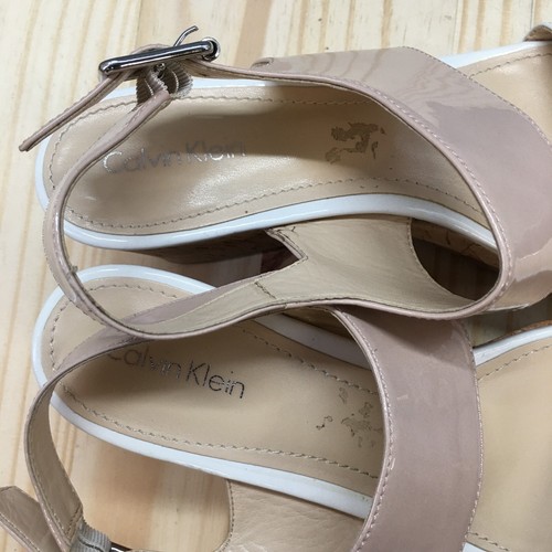 Calvin Klein Sandals Womens 9.5 M Lorianne Slingback White Leather Cork Wedge - Picture 5 of 16