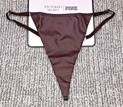 Victoria's Secret NWT Faux Leather V String Panty XXL Burgundy Adjustable Sexy