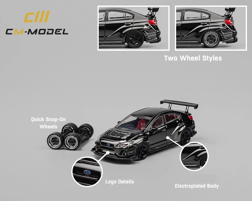 Modelo CM Subaru WRX Varis WideBody 2.0 Cromo Negro con Juego de Ruedas Extra 1/64 Foto 2 de 3