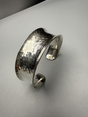 Bracelet Cuff Mexico Solid 925 Sterling Silver Hammered Texture 6.75” 33g 1 Inch - Picture 4 of 13