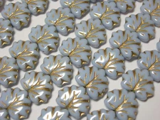12 beads - Light Blue with Gold Czech Glass Maple Leaf Beads 11x12mm