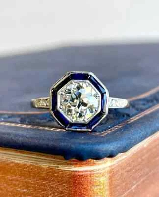 Bague de mariage FN en or blanc 14 carats saphir halo diamant créé en laborat... - Photo 1/4