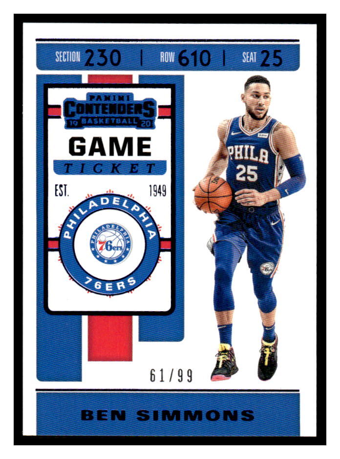 2019-20 Panini Contenders #9 Ben Simmons Game Ticket Blue #/99 | eBay