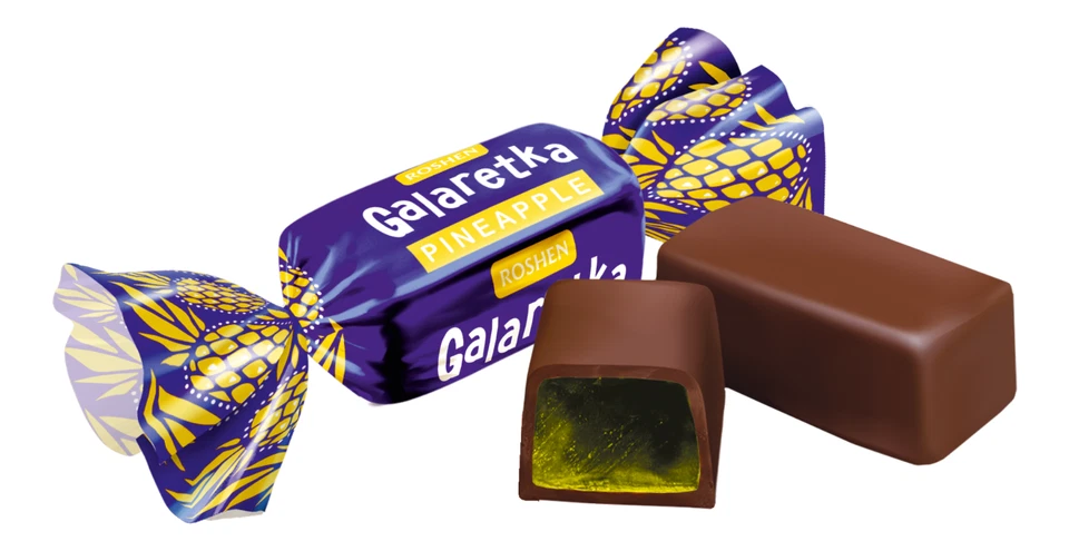 Dulces ucranianos Roshen Galaretka gelatina de chocolate caramelo piña lima naranja Foto 3 de 4