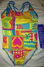 SPEEDO Racer Back Turquoise Blue Pink Yellow 1 pc Swim Suit NEW Girls Sz 14