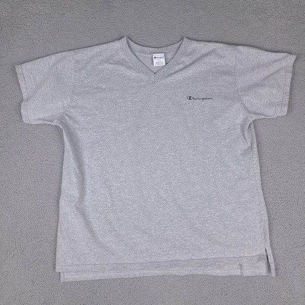 Vintage Champion T-Shirt Womens 2X Gray V Neck College Tee Casual Top USA Made