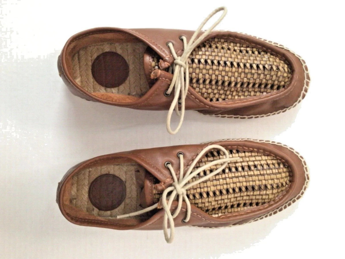 Zara Men s Brown Leather Jute Lace Up Shoes US 8 EU 41 Espadrille