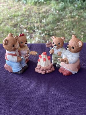 Vintage Home Interior Homco TEDDY BEAR FAMILY Campfire Smores