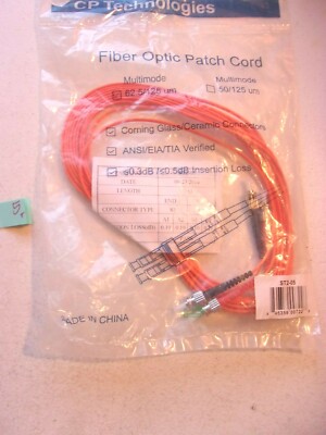 NEW IN PKG CP TECHNOLOGIES FIBER OPTIC PATCH CORD ST2-05 62.5/125um  (136-2) 