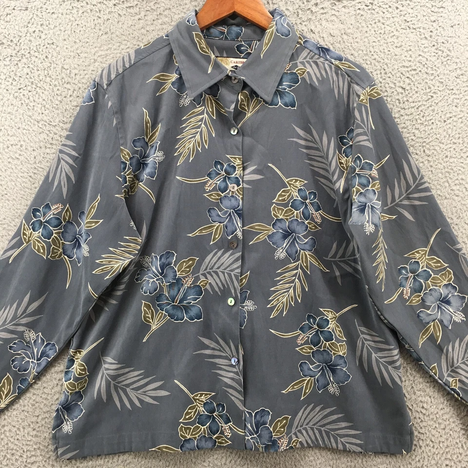Camisa de manga larga Caribbean Joe para mujer XL floral con cuello abotonado multicolor Foto 2 de 4