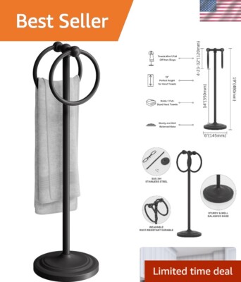 Matte Black Free Standing Hand Towel Holder Stand - Stylish Bathroom Accessory