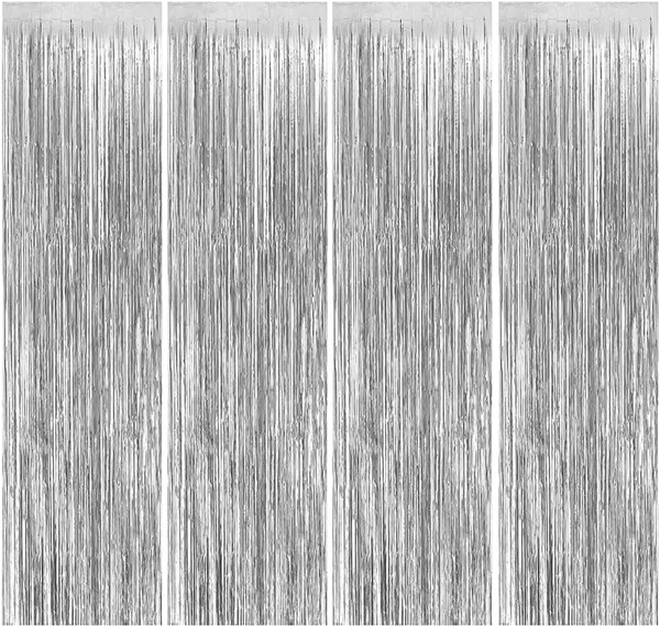 4 StüCk Lametta Vorhang Silber,Glitzer Lametta VorhäNge,Luftschlangen Deko FüR W-image