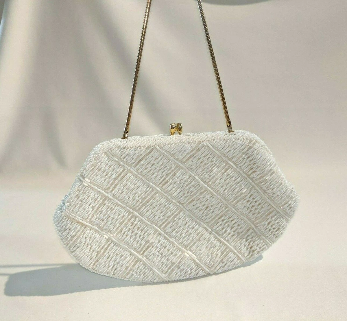 Vintage white online beaded clutch purse
