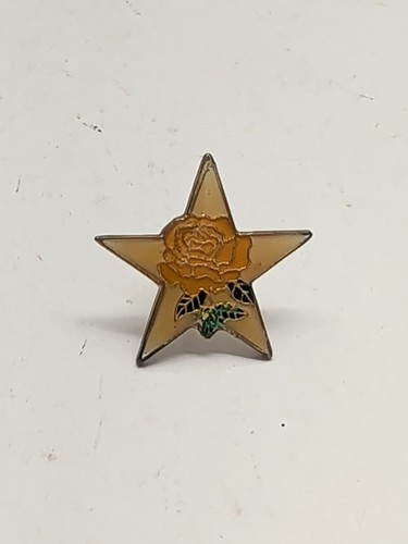 Vintage Yellow Rose of Texas Star Enamel Lapel Pin Texas Theme Tie Tack