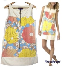 Tracy Feith for Target floral Print mod Full Zip Square Neck mini dress L Pocket