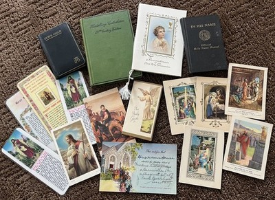 Vtg Lot Religious Catholic Prayer Books Memorial Cards Scriptures More
