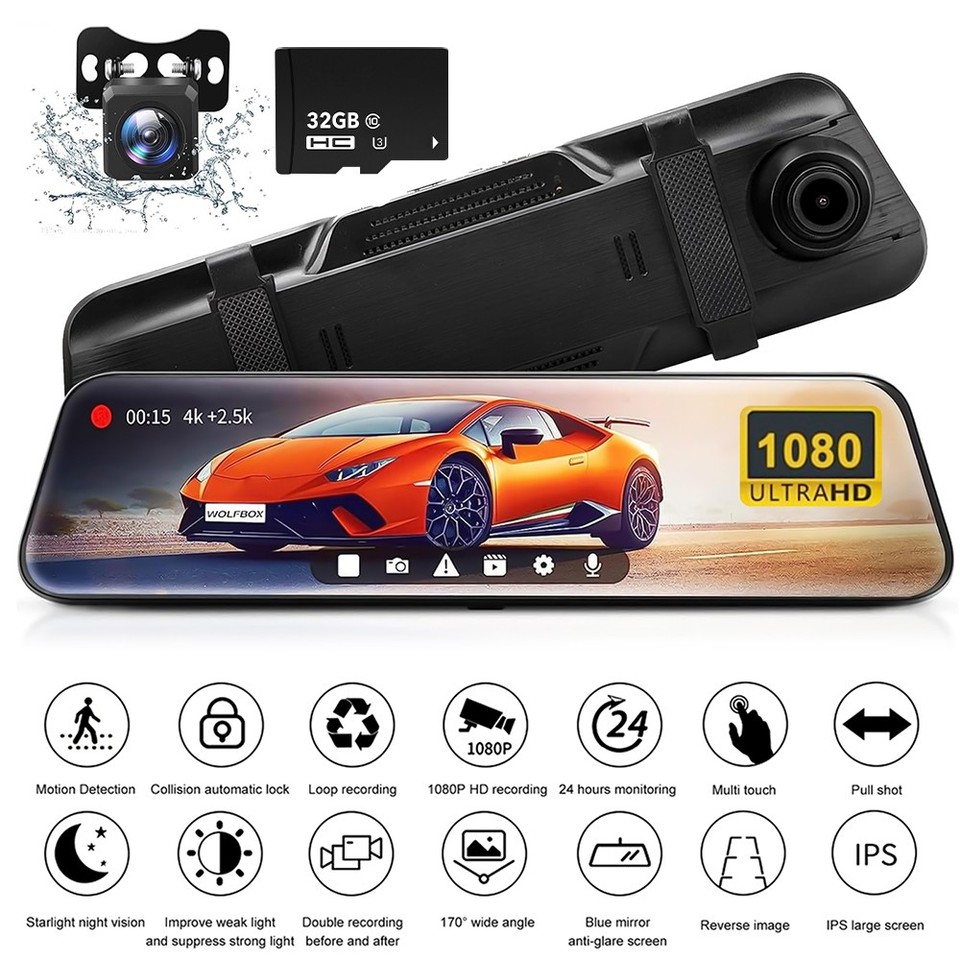 Car 10in Touch Screen Video Recorder Rear View Camera Mirror DVR Dash ...