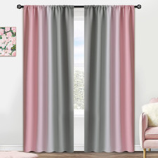 Ombre Room Darkening Pink and Grey Curtains for Bedroom 84 Inches Long, Light Bl