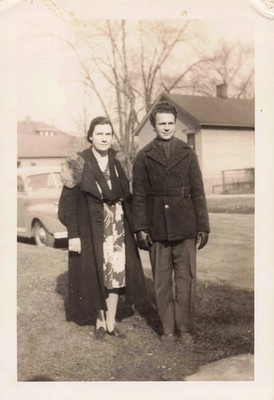 VTG Photo 1942 Handsome Young Man & Beautiful Mother Floral Dress Fashion
