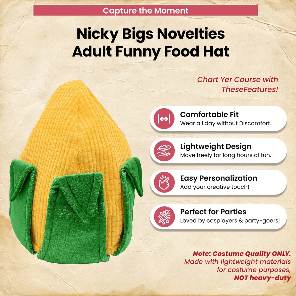 Adult Corn Cob Hat Funny Food Truck Halloween Harvest Farmer Costume Accessory - Image 2 of 4