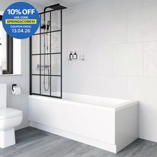 800mm Black Grid Bath Shower Screen Door Hinged Square 6mm Safety Glass Panel